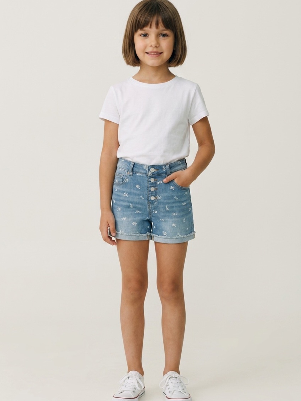 wonder nation Blue Denim Floral Button-Front Shorts